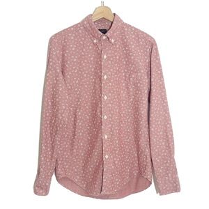 J Crew Anchor Print Button Front Shirt Long Sleeves Pink Sz S
